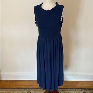 The Nines by Hatch Navy Smocked Midi Dress | Maternity-Friendly | Size M